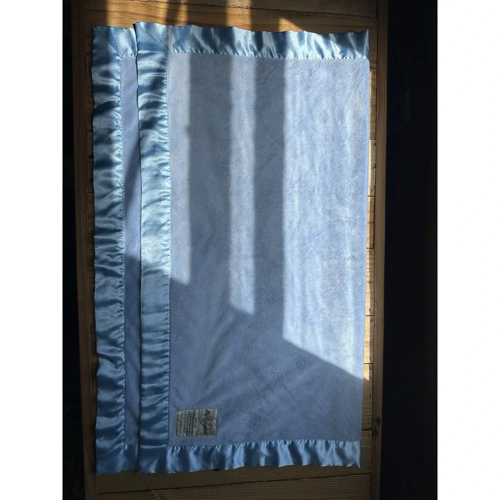 VTG My Blankee Light Blue Soft Baby Blanket with Satin Trim Made In USA 34 X 29
